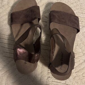 Pierre Dumas Brown Metallic Slingback Sandals with Shimmer